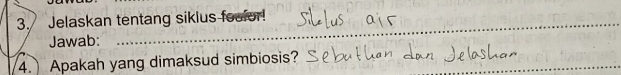 Jelaskan tentang sikius foofor! 
Jawab: 
4. Apakah yang dimaksud simbiosis?