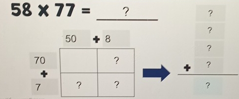 58* 77= ?
?
_°
60+8
70
7
beginarrayr ? _ 4?endarray  ?endarray