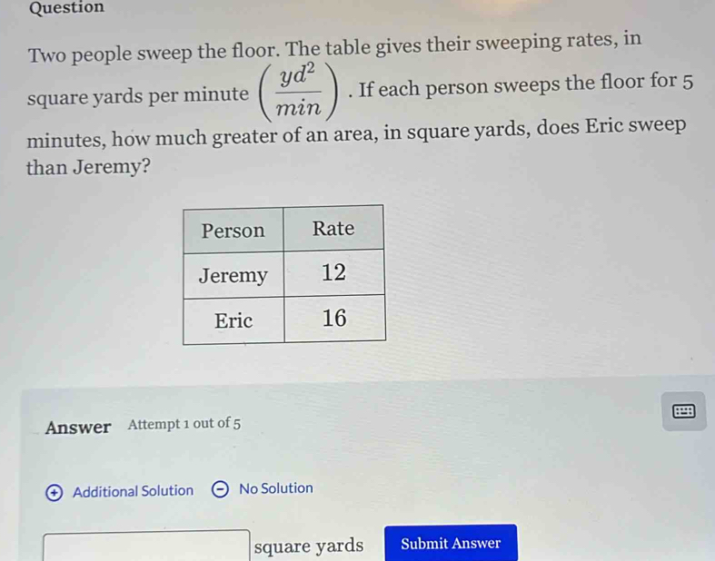 Solved: Question Two people sweep the floor. The table gives their ...
