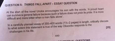 Solved: QUESTION 6： THINGS FALL APART - ESSAY QUESTION At the start of ...