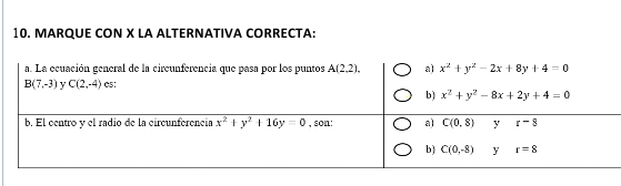 MARQUE CON X LA ALTERNATIVA CORRECTA: