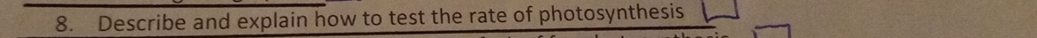 Describe and explain how to test the rate of photosynthesis