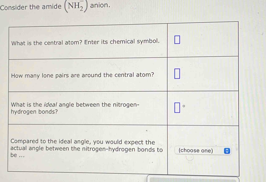 Consider the amide (NH_2^-) anion.