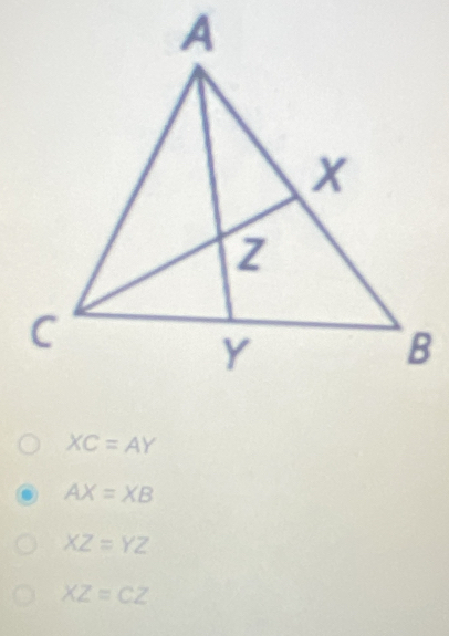 XC=AY
AX=XB
XZ=YZ
XZ=CZ