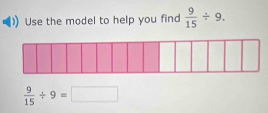 Use the model to help you find  9/15 / 9.
 9/15 / 9=□