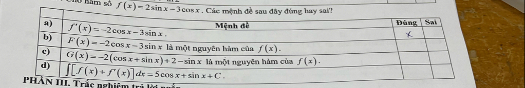 hô năm số f(x)=2sin x-3cos x
c nghiêm trả là