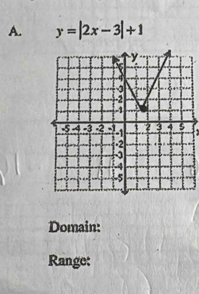 y=|2x-3|+1
Domain: 
Range: