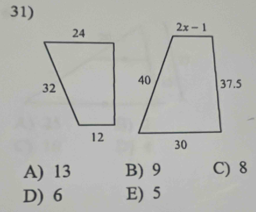 A) 13 B) 9 C) 8
D) 6 E) 5