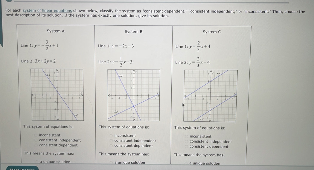 Solved: For each system of linear equations shown below, classify the ...