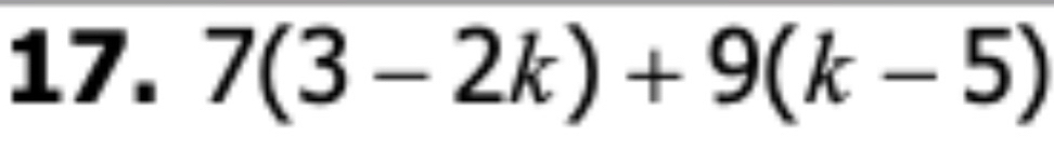 7(3-2k)+9(k-5)