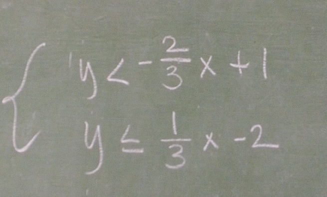 beginarrayl y≤ - 2/3 x+1 y≤  1/3 x-2endarray.