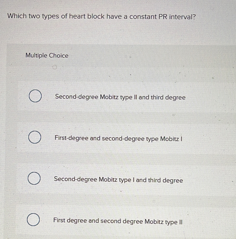 Solved: Which two types of heart block have a constant PR interval ...