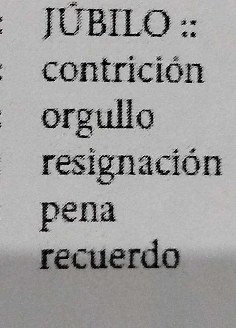 JÚBILO ::
contrición
orgullo
resignación
pena
recuerdo