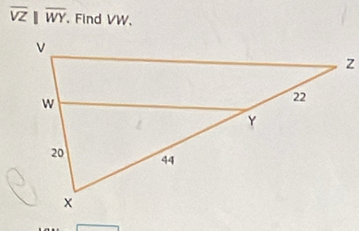 overline VZparallel overline WY. Find VW,