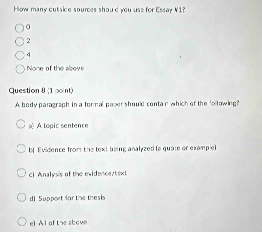 Solved: How many outside sources should you use for Essay #1? 0 2 4 ...