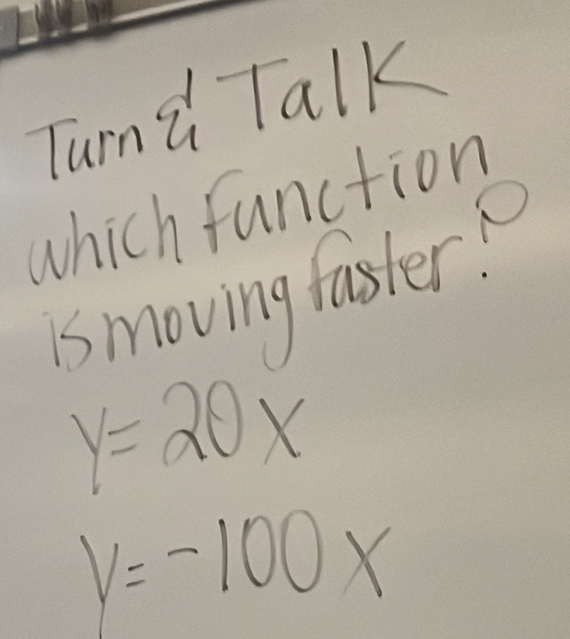 Turnù Talk
which function
is moving faster
y=20x
y=-100x