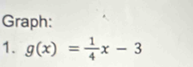 Graph: 
1. g(x)= 1/4 x-3