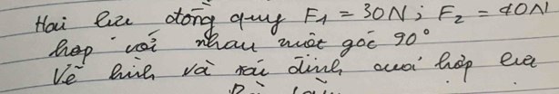 Hai le dong guy F_1=30N; F_2=40N
hep voi mhau mst goo 90°
Ve hia vè roi dine ouór hep eve