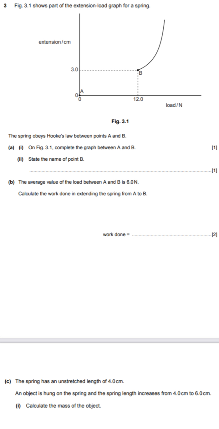 Solved: Fig. 3.1 shows part of the extension-load graph for a spring ...
