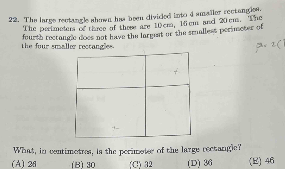 Solved: The large rectangle shown has been divided into 4 smaller ...
