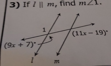 If l||m , find m∠ 1.