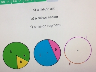 6B 6C
a) a major arc
b) a minor sector
c) a major segment