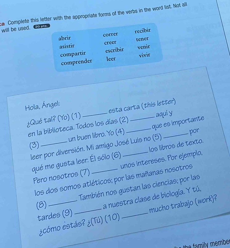 Solved: a Complete this letter with the appropriate forms of the verbs ...