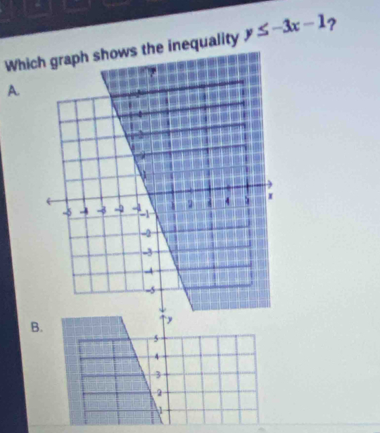 Whic inequality y≤ -3x-1 ? 
A. 
B. 
,
5
4
3
2
 1