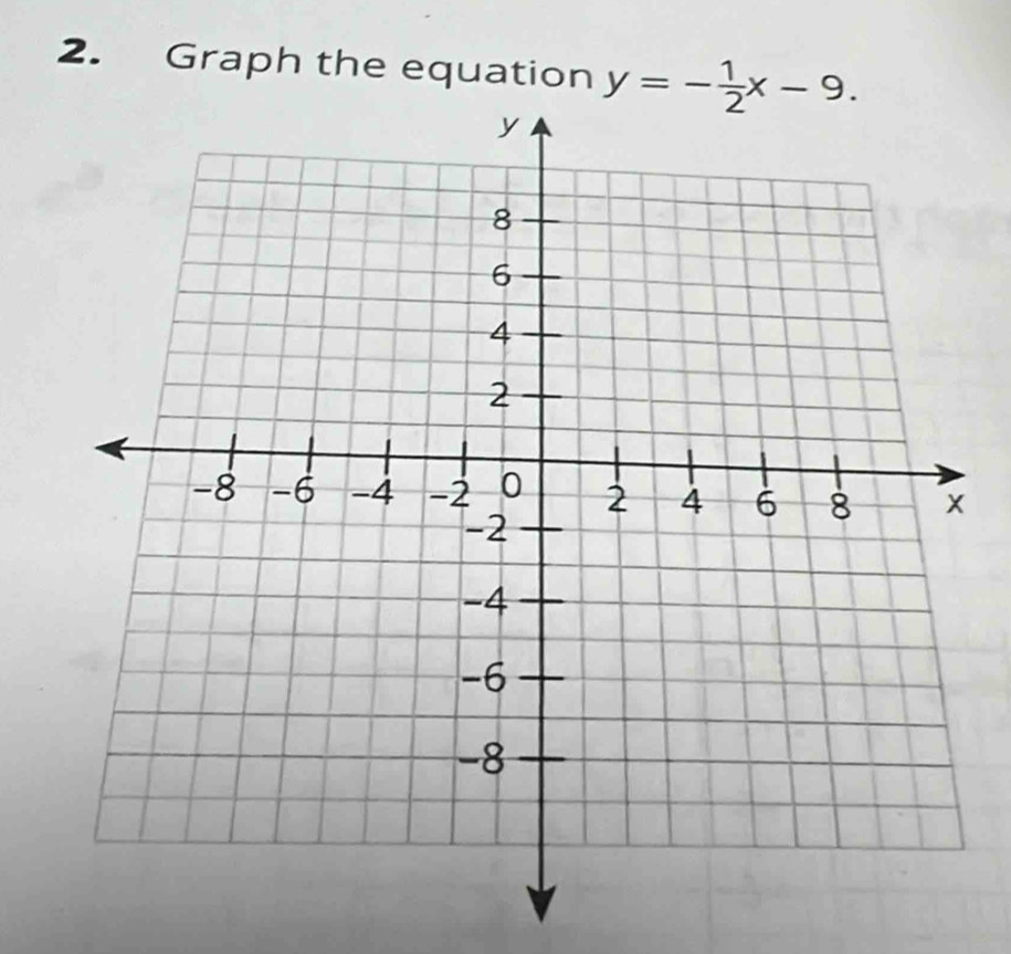 Graph the equation y=- 1/2 x-9.