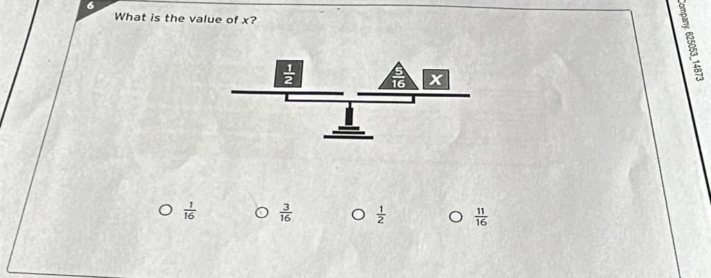 What is the value of x?
 1/16 
 3/16 
 1/2 
 11/16 