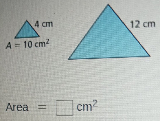 4 cm
A=10cm^2
Area=□ cm^2