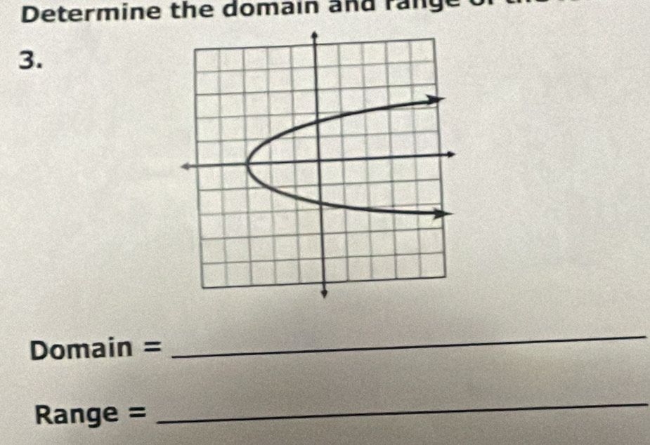 Determine the domain and rang 
3.
Domain =
_
Range =
_