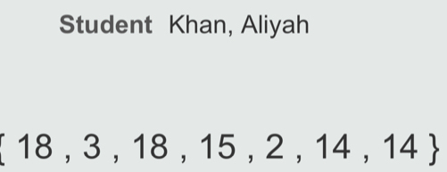 Student Khan, Aliyah
 18,3,18,15,2,14,14