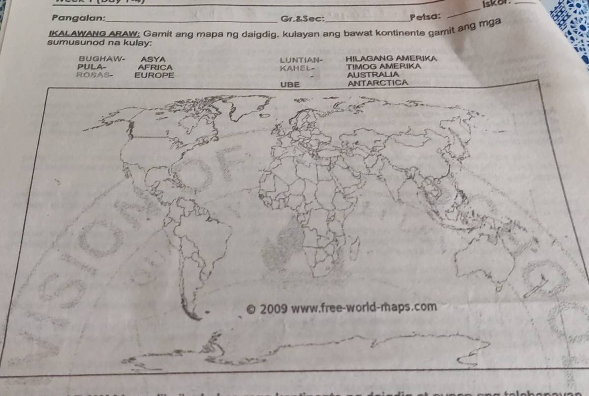 Solved: Iskor._ Pangalan: Gr.&Sec: Petsa: _ IKALAWANG ARAW; Gamit ang ...