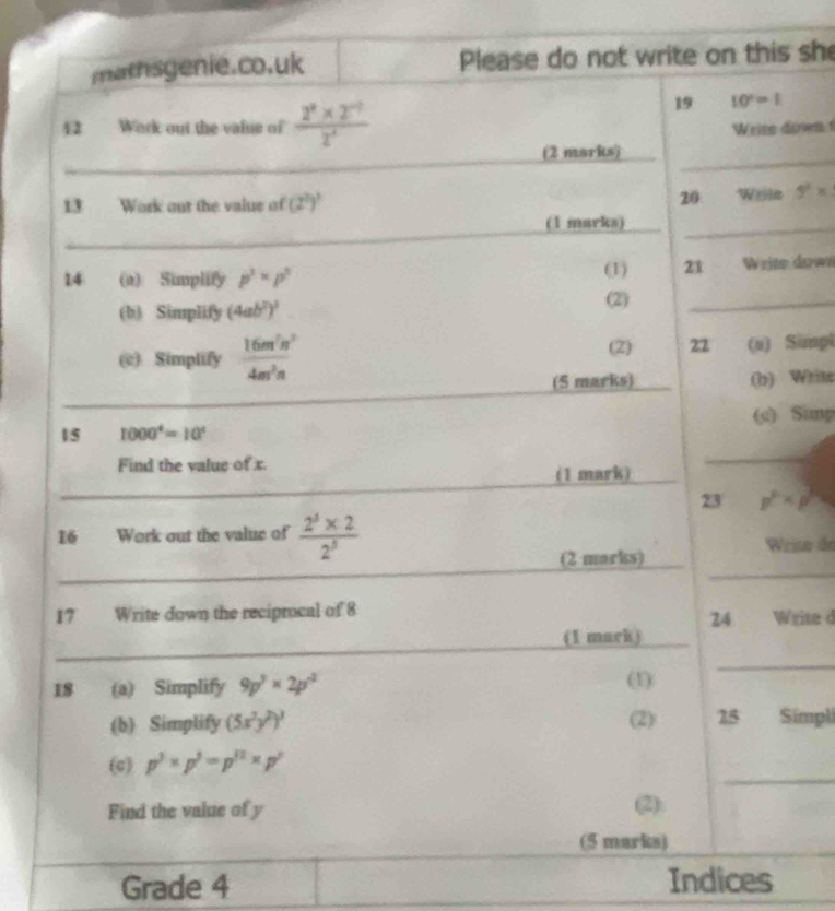 sh
own 1
5^2*
down
Simpt
Write
Simp
ita do
rite d
ímpl
Grade 4 Indices