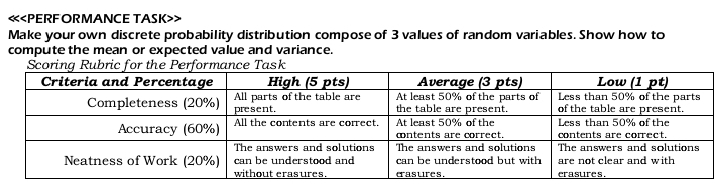 «
Make your own discrete probability distribution compose of 3 values of random variables. Show how to 
compute the mean or expected value and variance. 
sk