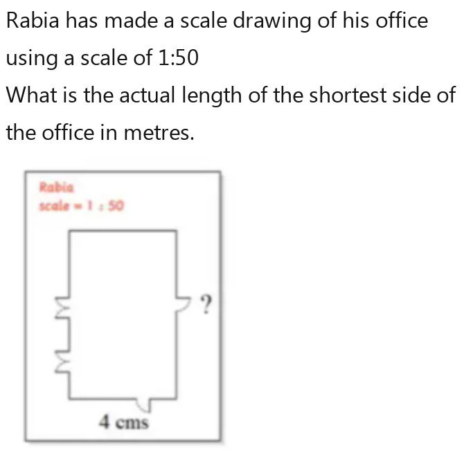 Solved: Rabia has made a scale drawing of his office using a scale of 1 ...