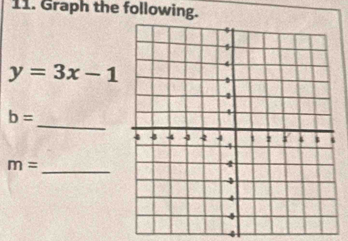 Graph the following.
y=3x-1
b=
_
m=
_