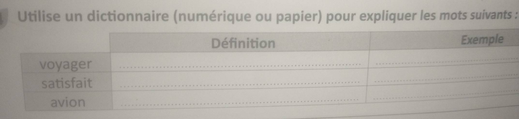 Utilise un dictionnaire (numérique ou papier) pour expliquer les mots suivants :