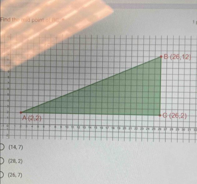 Find the mid point of BC. 1
-132
(28,2)
(26,7)