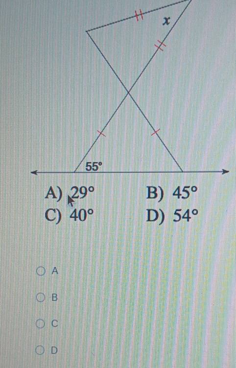 C) 40° D) 54°
A
B
C
D