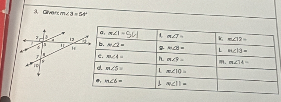 Given: m∠ 3=54°