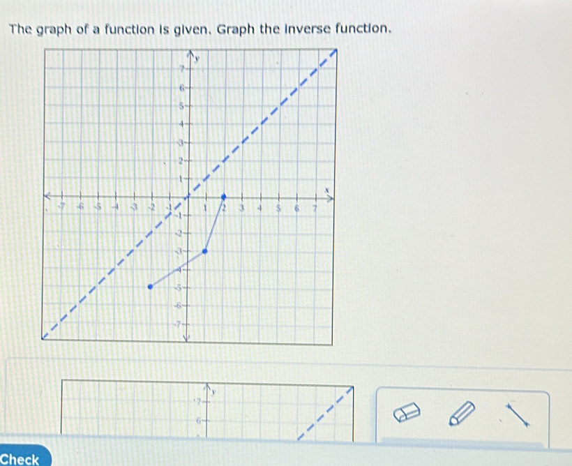 The graph of a function is given. Graph the inverse function. 
Check