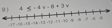 9 ) 4≤ -4v-8+3v