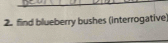 find blueberry bushes (interrogative) 
_ 
_ 
_