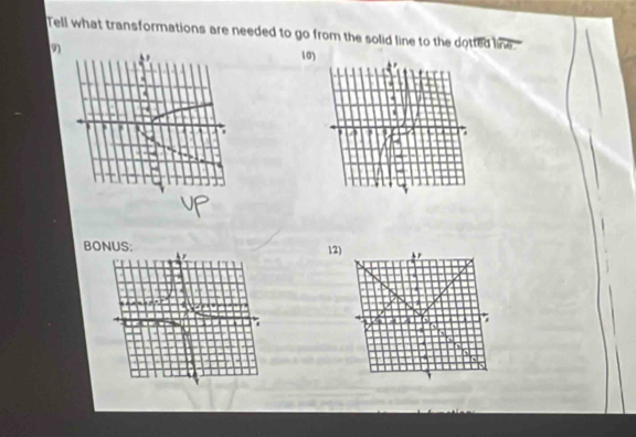 Tell what transformations are needed to go from the solid line to the dotted line . 
910 
B12)