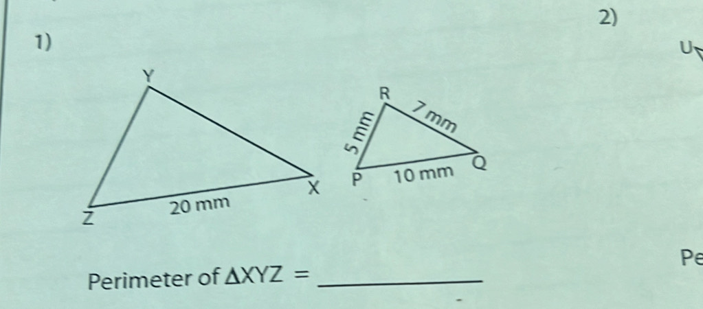 Perimeter of △ XYZ= _ Pe