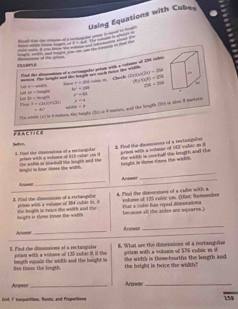 Solved: Using Equations with Cubes fiscall that the vorume of a ...