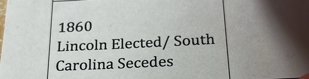 1860
Lincoln Elected/ South
Carolina Secedes