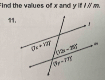 Find the values of x and y ifl//m.
11.